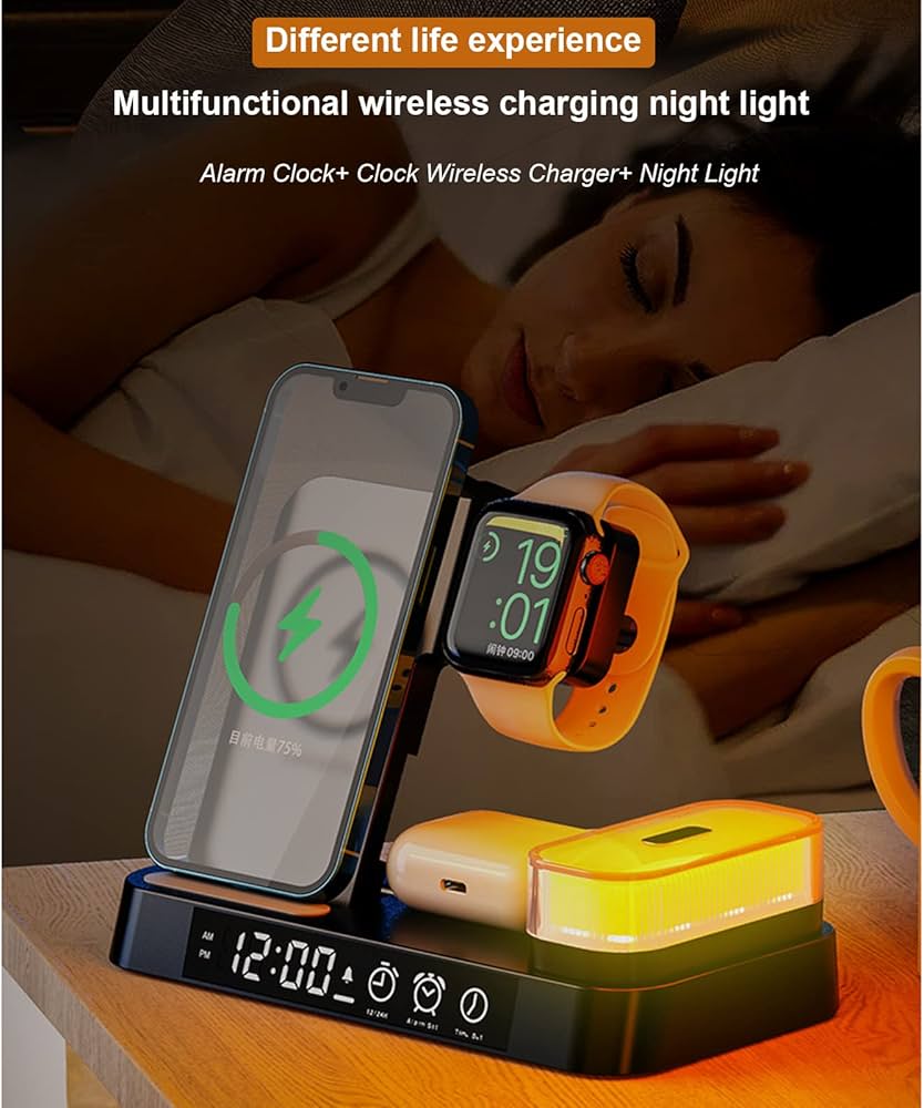 4 In 1 Multifunction Wireless Charger Station With Alarm Clock Display